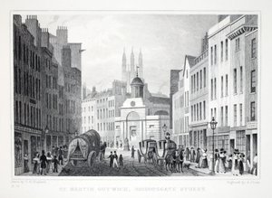 St Martin Outwich，Bishopsgate Street，来自伦敦，它是十九世纪酒吧的周边地区。 Jones und Co.，1827-1829 作者 托马斯·霍斯默牧羊人