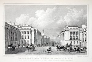 滑铁卢广场（Waterloo Place）和摄政街（Regent Street）的一部分，来自&39;伦敦及其十九世纪的环境&39;酒吧。 Jones und Co.，1827-1829 作者 托马斯·霍斯默牧羊人