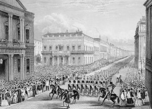 威灵顿的葬礼队伍经过高级联合服务俱乐部，Pall Mall，伦敦，1852年 作者 托马斯·霍斯默牧羊人