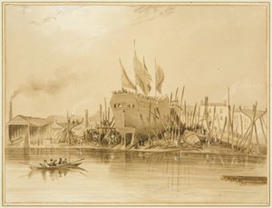 东部包装船坞，“雅芳”号的发射，1826年 作者 罗伯汉长老托马斯·李森