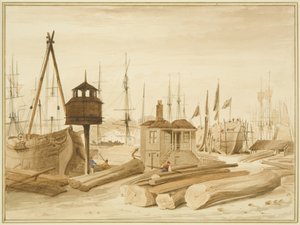 East Wapping Dock，随着“雅芳”号三桅帆船的下水 作者 罗伯汉长老托马斯·李森