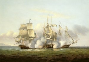 HMS戈尔与法国布里格斯的&39;Palinure&39;和&39;Pilade&39;一起行动（另见197354） 作者 托马斯·鲁尼