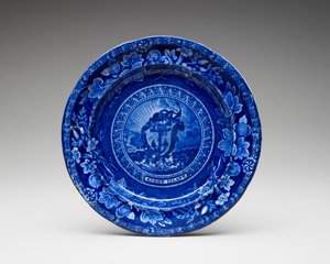 盘子c。 1826-1835（带转移打印的铅釉陶器） 作者 托马斯·梅耶（Thomas Mayer）