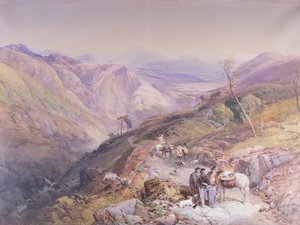 来自阿伯丁郡魔鬼肘的Glenshee，望着Spital，1853年（纸上水彩画）