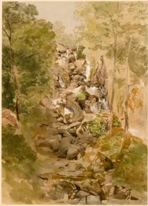 景观与瀑布（bodycolour） 作者 托马斯·迈尔斯·理查森