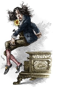奥斯卡-王尔德（1854-1900）的漫画，穿着花花绿绿的衣服，1882年他在美国旅行时所作。托马斯-纳斯特（1840-1902）在9月9日的 "哈珀周刊 "上的画作