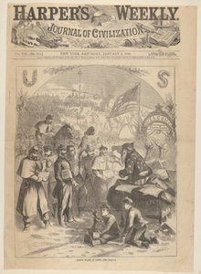 1863年1月3日，《哈珀周刊》的营地中的圣诞老人。