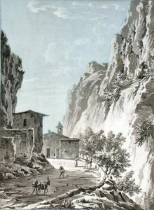 辛普隆山口的贡多村，插图来自T.Bruun Neergaard的《意大利北部的皮托里斯克和历史之旅》，1820年出版（平板）。