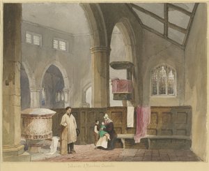 Standon Church内部：水彩画，nd [？19世纪中叶] 作者 托马斯·佩普洛伍德