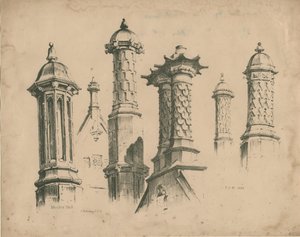 稠密扫帚大厅[“ Manley Hall”]-决赛和烟囱：石版画，1838年