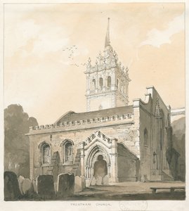 特伦瑟姆教堂（Trentham Church）：棕褐色和黄色水墨画，nd [？1838]