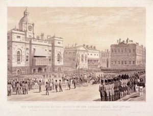 维多利亚女王向托马斯-特劳布里奇爵士上校颁发克里米亚勋章，1855年5月18日