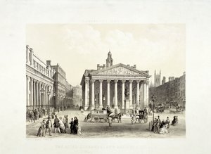 皇家交易所和左边的英格兰银行，伦敦，1851年