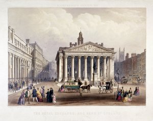 皇家交易所和左边的英格兰银行，伦敦，1851年