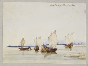 印度河上的船"，212 幅素描和 11 幅石版画专辑，描绘信德、卡奇和孟买的服饰、职业、风景和建筑 作者 托马斯·波斯坦斯