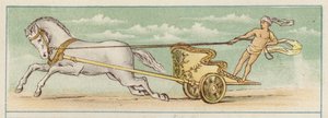 Perseus driving a chariot (colour litho)