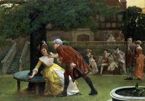 纠结的结局一个女人拒绝了一个男人的追求。1890.托马斯-雷诺兹-拉蒙特（1826-1898 年）的画作，私人收藏。 作者 托马斯·雷诺兹·拉蒙特