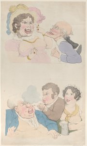 一个男人被一个女人引诱，抽了一个客人，1800年。 作者 托马斯·罗兰森