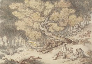 Wood夫的野餐（钢笔和墨水，纸上石墨上有水彩画） 作者 托马斯·罗兰森