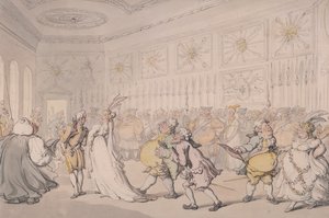 通过警卫室的朝臣，伦敦圣詹姆斯宫，约1808年 作者 托马斯·罗兰森
