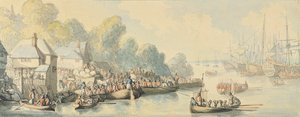 在豪勋爵的行动之后于6月20日在南安普敦登船 - 版本B，c.1794（wc用纸笔上的墨水笔和墨水） 作者 托马斯·罗兰森