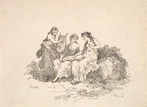 和谐-两个若虫在唱歌，另一个在演奏七弦琴，1784-88年。 作者 托马斯·罗兰森
