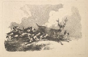 猎犬狩猎雄鹿，1784-88年。 作者 托马斯·罗兰森