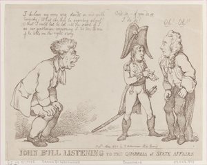 约翰-布尔倾听国家事务的争吵，1803年5月1日。 作者 托马斯·罗兰森