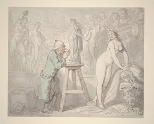 约瑟夫·诺勒肯斯（Joseph Nollekens）在他的工作室，约1810年（纸上的铅笔，油墨和水彩） 作者 托马斯·罗兰森