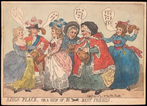 国王广场，或M ----最好的朋友，酒吧的视图。 1784年（手工彩色雕刻） 作者 托马斯·罗兰森