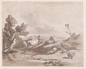 风景画与放牛的人物，1789年5月21日，1789年5月21日。 作者 托马斯·罗兰森