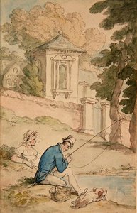 钓鱼的人》，约 1780 年（纸上钢笔、棕色墨水和水彩）