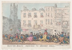 比利大师的游行到Grocers大厅，1784年3月8日。, 1784年3月8日。 作者 托马斯·罗兰森