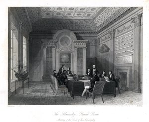 Meeting of the Lords of the Admiralty in the Board Room, Admiralty. Steel engraving by Henry Melville after an illustration by Thomas Rowlandson from London Interiors, Their Costumes and Ceremonies, Joshua Mead, London 作者 托马斯·罗兰森