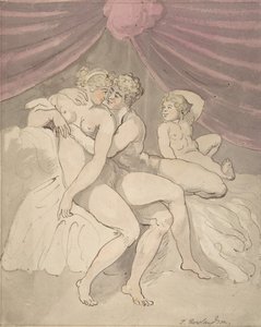 拥抱的裸体夫妇，1780-1827。 作者 托马斯·罗兰森