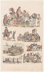 图版16，人物、风景和牛的轮廓......供学习者使用，Ju...，1790年6月1日。 作者 托马斯·罗兰森