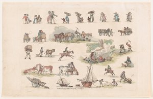 图版2，人物、风景和牛的轮廓...供学习者使用，马...，1790年3月8日。 作者 托马斯·罗兰森