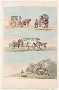 图版3，人物、风景和牛的轮廓...供学习者使用，马...，1790年3月8日。 作者 托马斯·罗兰森