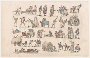 图版4，人物、风景和牛的轮廓...供学习者使用，马...，1790年3月8日。 作者 托马斯·罗兰森