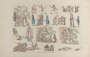 图版8，人物、风景和牛的轮廓......供学习者使用，Ju...，1790年6月20日。 作者 托马斯·罗兰森