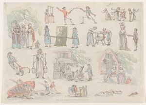 图版8，人物、风景和牛的轮廓......供学习者使用，Ju...，1790年6月20日。 作者 托马斯·罗兰森