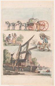 图版9，人物、风景和牛的轮廓...供学习者使用，...，1791年1月20日。 作者 托马斯·罗兰森