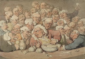Serving Punch，约1815-20年（铅笔，纸笔上的墨水和水彩） 作者 托马斯·罗兰森
