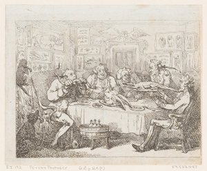 约瑟夫-班克斯爵士要吃鳄鱼 "鱼的晚餐"，1788年或更晚。 作者 托马斯·罗兰森