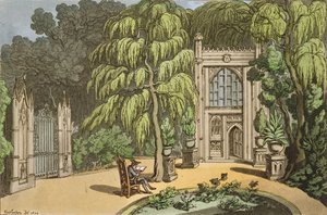 草莓山的寺庙，来自“自然的草图”，1822年出版（手工彩色蚀刻） 作者 托马斯·罗兰森