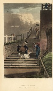 Terrace Steps: tourists take a tumble down the stairs of Cliff Terrace. Handcoloured copperplate engraving by Thomas Rowlandson, aquatint by J.C. Stadler, after a sketch by J. Green from Poetical Sketches of Scarborough, Ackermann, London 作者 托马斯·罗兰森
