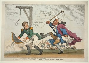 酒吧的深情告别或踢。 1814年（手工彩色雕刻） 作者 托马斯·罗兰森
