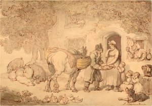 《鱼贩》，约 1775-1800 年（水彩画和墨水） 作者 托马斯·罗兰森