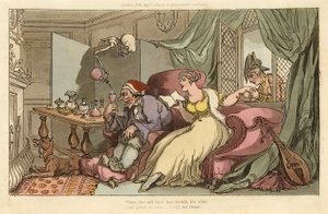 蜜月，来自英国死亡之舞，酒吧。 1816年（手工彩色雕刻） 作者 托马斯·罗兰森