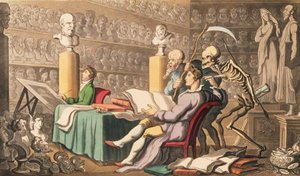 时间和死亡他们的思想从“英国死亡之舞”酒吧传授学习和艺术作品。作者：Rudolph Ackermann（1764-1834）1814（aquatint） 作者 托马斯·罗兰森